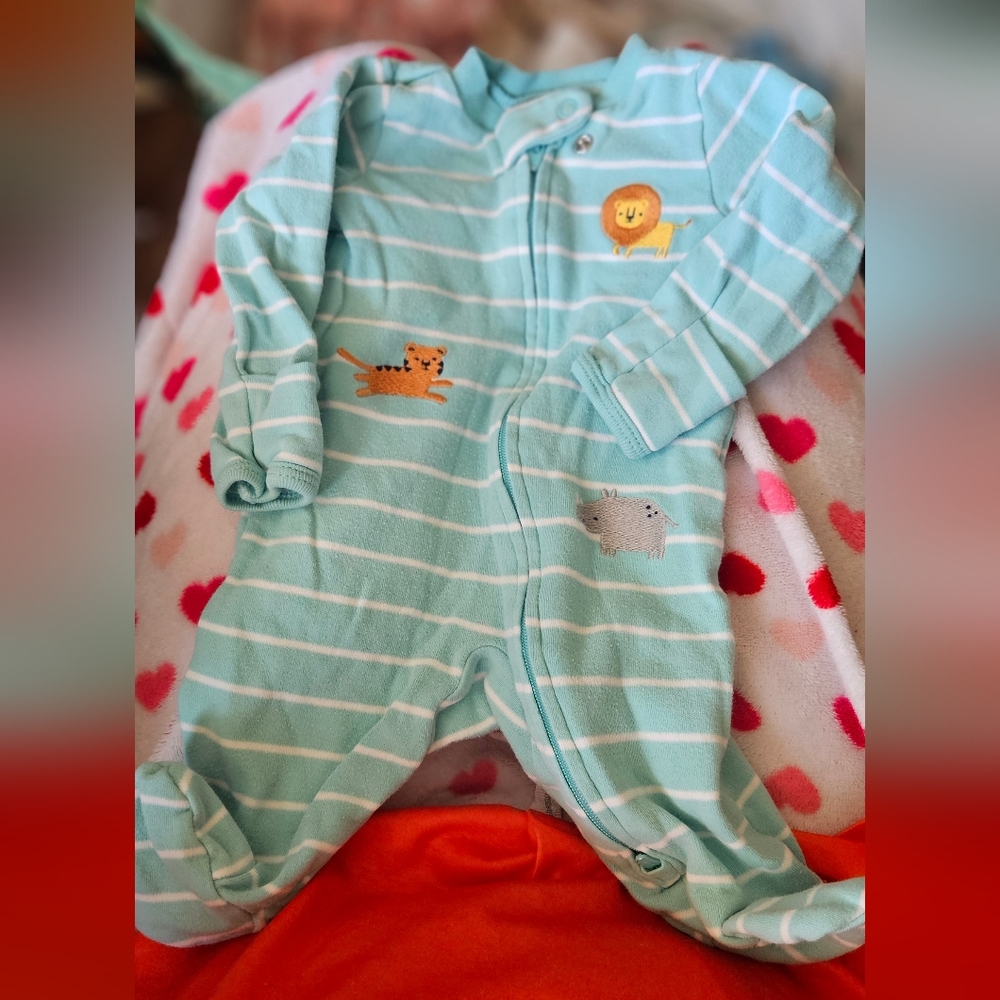 Carters newborn teal blue striped sleeper